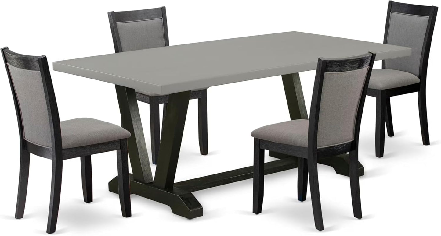 East West Furniture V697MZ650-5 5 Piece Dining Set Includes a Rectangle Dining Room Table with V-Legs and 4 Dark Gotham Grey Linen Fabric Upholstered Chairs, 40x72 Inch, Multi-Color