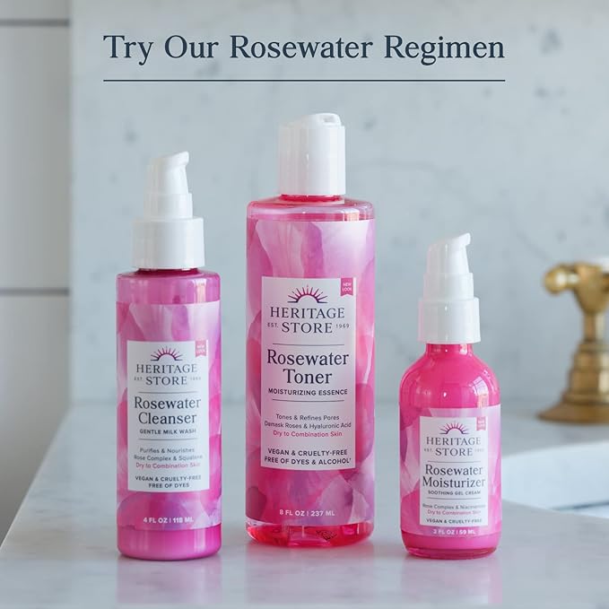 HERITAGE STORE Rosewater - Refreshing Face Mist with Damask Rose, All Skin Types - Hydrating Rose Water Spray for Glowing Skin Care - No Dyes or Alcohol, Hypoallergenic, Vegan, 60-Day Guarantee, 8oz