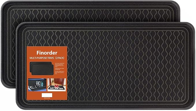 Finorder Multi-Purpose Boot Trays, Set of 2 Black All Weather Heavy Duty Shoe Trays, Pet Feeding Mat, Use for Indoor and Outdoor, 30" x 15" x 1.2"