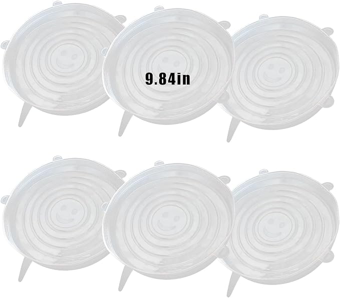 6 Pcs Silicone Stretch Lids Reusable and Durable Silicone Container Covers for Food Storage Expandable Bowl Covers Dishwasher & Freezer Safe (9.84in)
