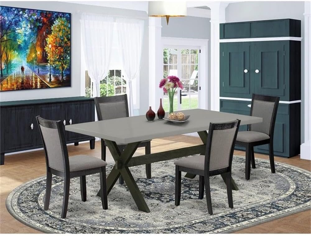 East West Furniture X697MZ650-5 5 Piece Dining Table Set for 4 Includes a Rectangle Kitchen Table with X-Legs and 4 Dark Gotham Grey Linen Fabric Parsons Chairs, 40x72 Inch, Multi-Color