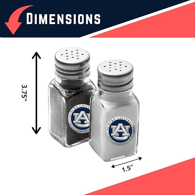 Heritage Pewter University of Auburn Tigers Salt and Pepper Shaker Set of 2 Bottles | Expertly Crafted Pewter Glass