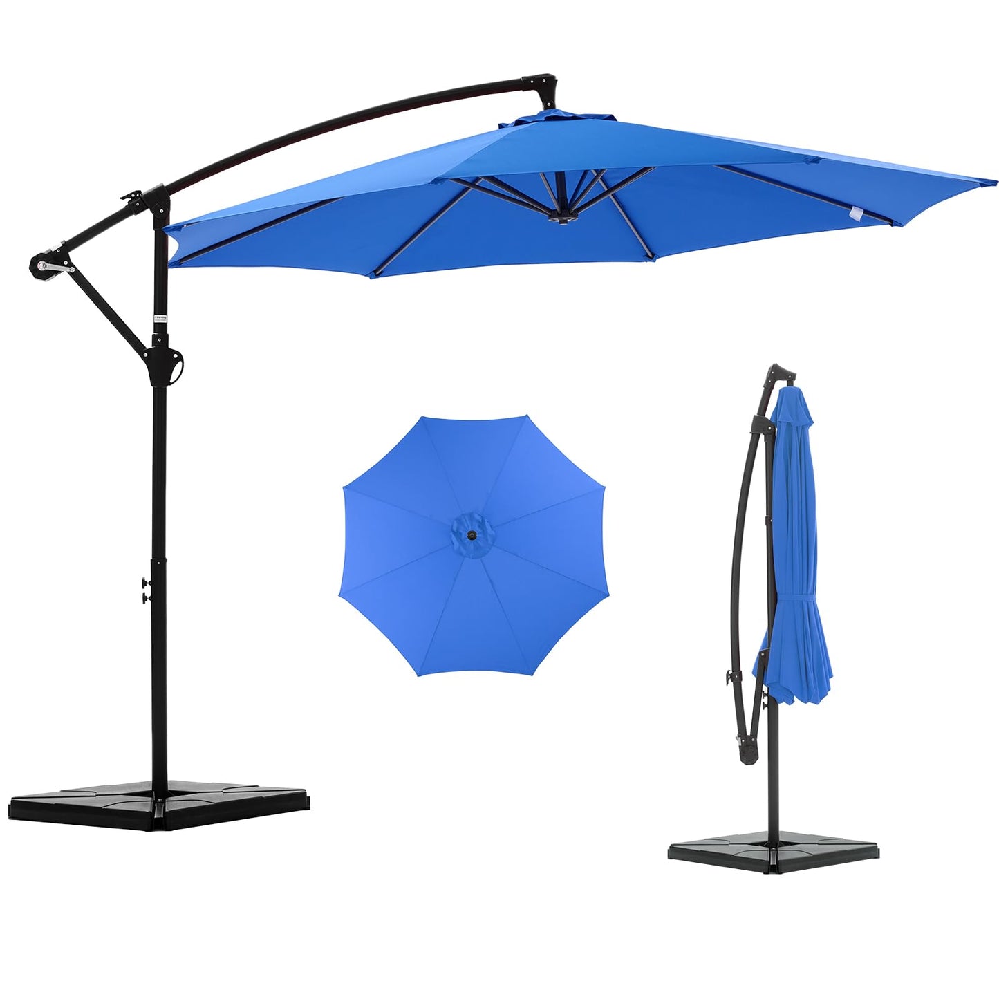 NEWBULIG 10FT Patio Umbrella with Base Included, Offset Cantilever Outdoor Patio Table Umbrella, UV Protection, Fade Resistant Fabric, Easy Tilt Adjustment for Pool, Deck, Garden, Backyard, Blue