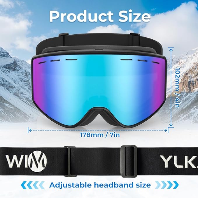 Ski Goggles for Men Women, OTG Snow Goggles, UV Protection Snowboard Goggles for Adult & Youth, Snowmobile, Sledding