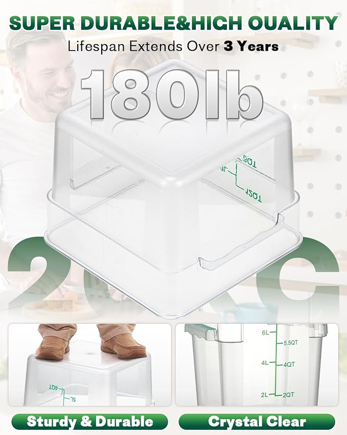 12QT NSF Food Storage Containers with Lids: 4 PCS [Total Food Grade][Hot&Cold Resistant] Commercial Clear Food Storage Containers for Restaurant Kitchen Proof Dough, Measuring Spoons Included(Green)