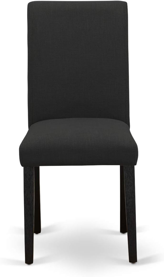 East West Furniture DMAB3-ABK-24 3 Piece Modern Dining Table Set Contains a Round Wooden Table with Dropleaf and 2 Black Color Linen Fabric Upholstered Chairs, 42x42 Inch, Wirebrushed Black