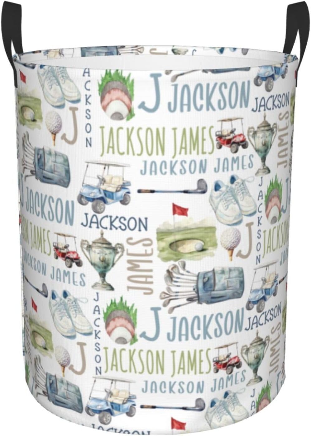 Personalized Golf Laundry Basket, Custom Sports Laundry Hamper With Name Gifts For Kids Baby Adults, Collapsible Dirty Clothes Storage Organizer With Handles M 19.6 X 15.7in