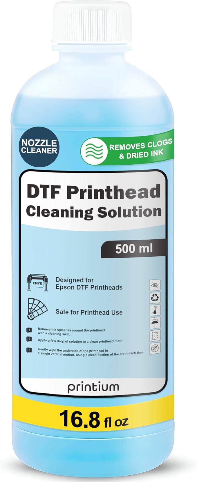 DTF Printhead Cleaning Solution 500ML (16.9 fl oz) – Nozzle Cleaner for All DTF Printheads Including I3200, XP600, L1800, ET8550, XP15000 – Removes Clogs & Dried Ink, Restores Smooth Flow