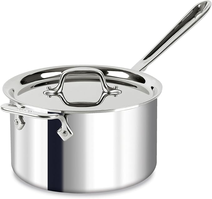 All-Clad D3 3-Ply Stainless Steel Sauce Pan with Lid 4 Quart, Induction, Oven Broiler Safe 600F, Multipurpose, Compatible w/ All Cooktops, For Restaurant or Home Kitchen, Pots & Pans, Cookware, Silver