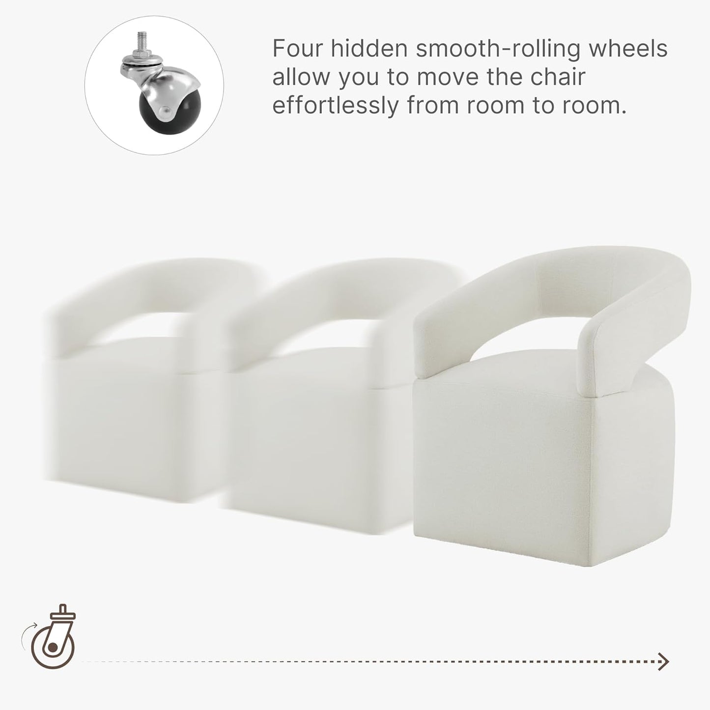Upholstered Dining Chairs with Removable Casters Barrel Side Armchair with Rollers for Diningroom Bedroom Livingroom Reading Room, Ivory, 4PCS