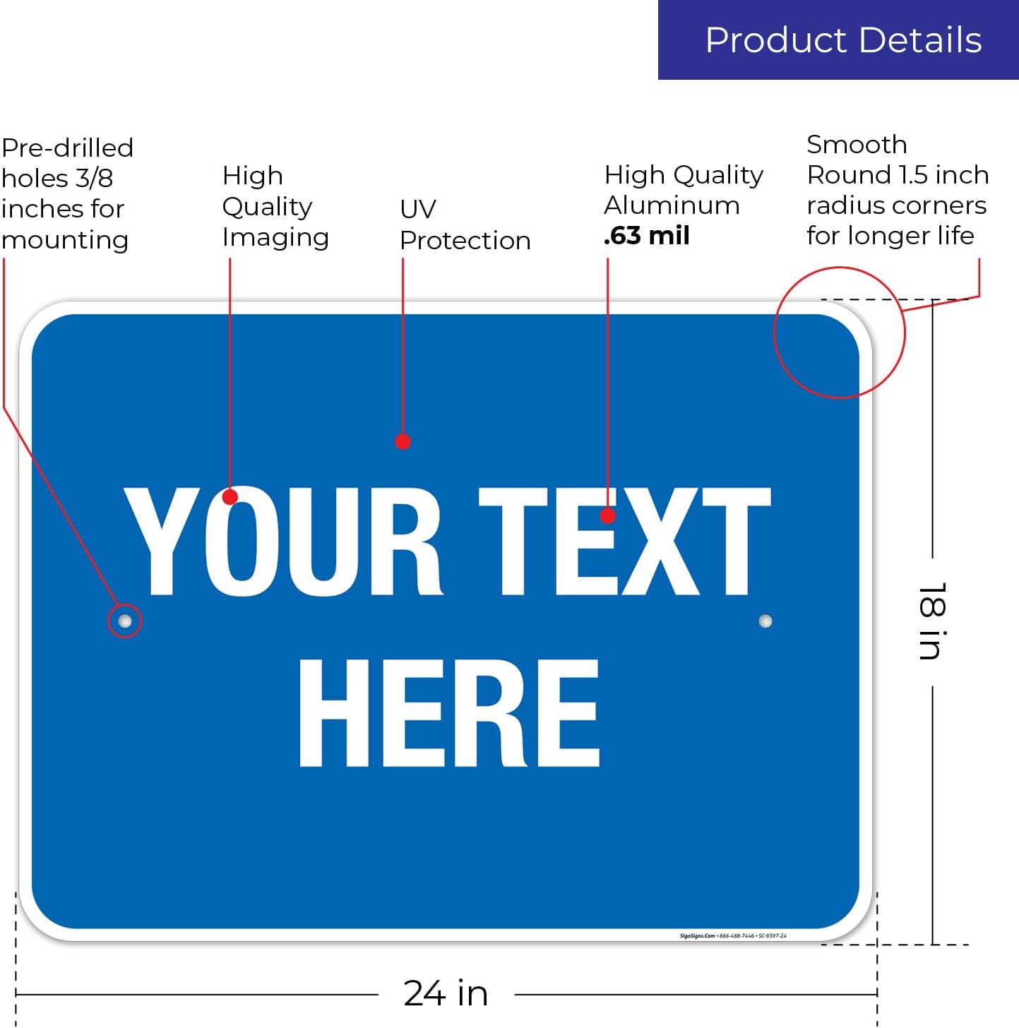 Personalized Custom Blue Background Customize for Office, Business, Workplace, Home, Airbnb, Delivery Sign, 18x24 Inches, Rust Free .063 Aluminum, Fade Resistant, Made in USA by Sigo Signs