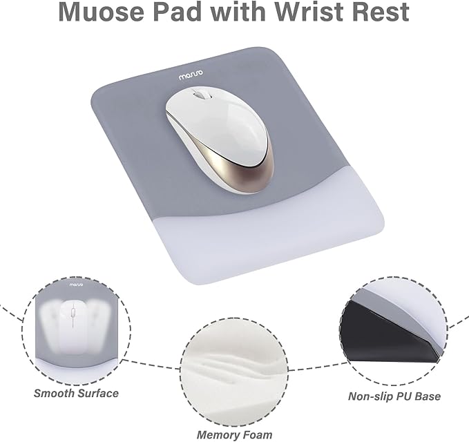 MOSISO Wrist Rest Support for Mouse Pad&Keyboard Set, Rectangular Ergonomic Mousepad Non-Slip Base Home/Office Pain Relief&Easy Typing Pad with Neoprene Cloth&Raised Silicone Lining, Gray