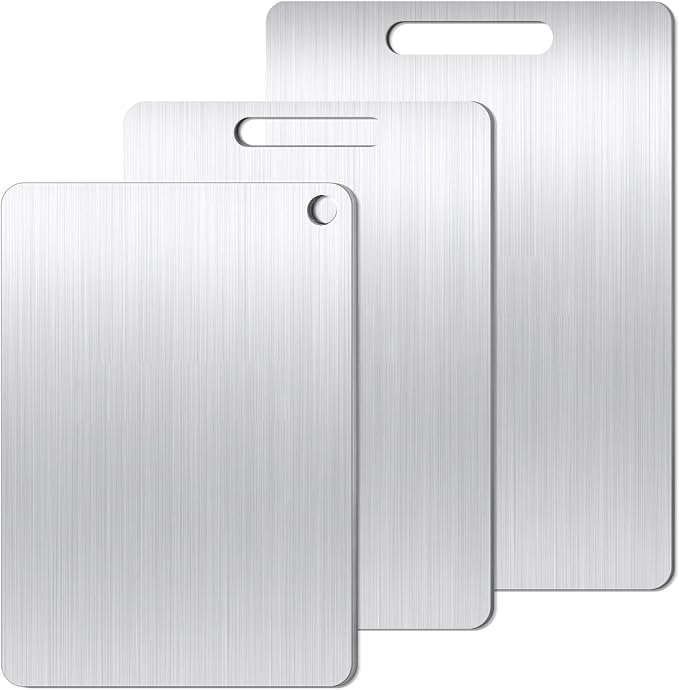 Titanium Cutting Board Set of 1, 15 * 11.5inches,Titanium Cutting Boards for Kitchen, Food Grade Metal Double Sided Chopping Boards for Kitchen Counter Meat Vegetable Fruit Outdoor Camping