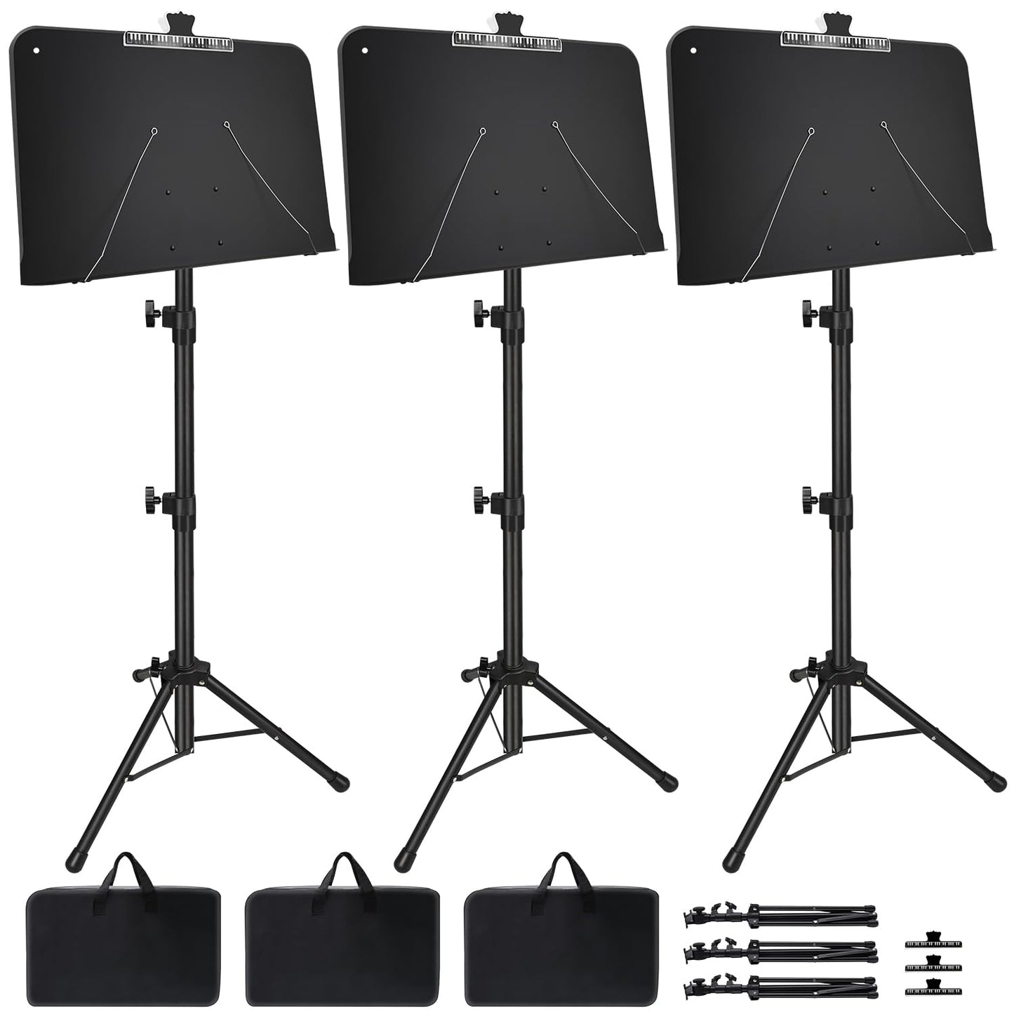 Sheet Music Stand, 3 Pack Adjustable Music Stand for Sheet Music, Music Sheet Stand Portable Folding with Carry bag Clip Holder