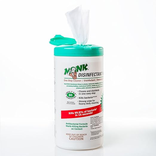 DREUMEX Monk Disinfectant Wipes, Large Lemon Breeze Fresh Scented Disinfectant Wipes , Value Pack Contains 6 Canisters of 80 Count, Perfect for Gyms, Fitness Clubs, Schools, Commercial Facilities