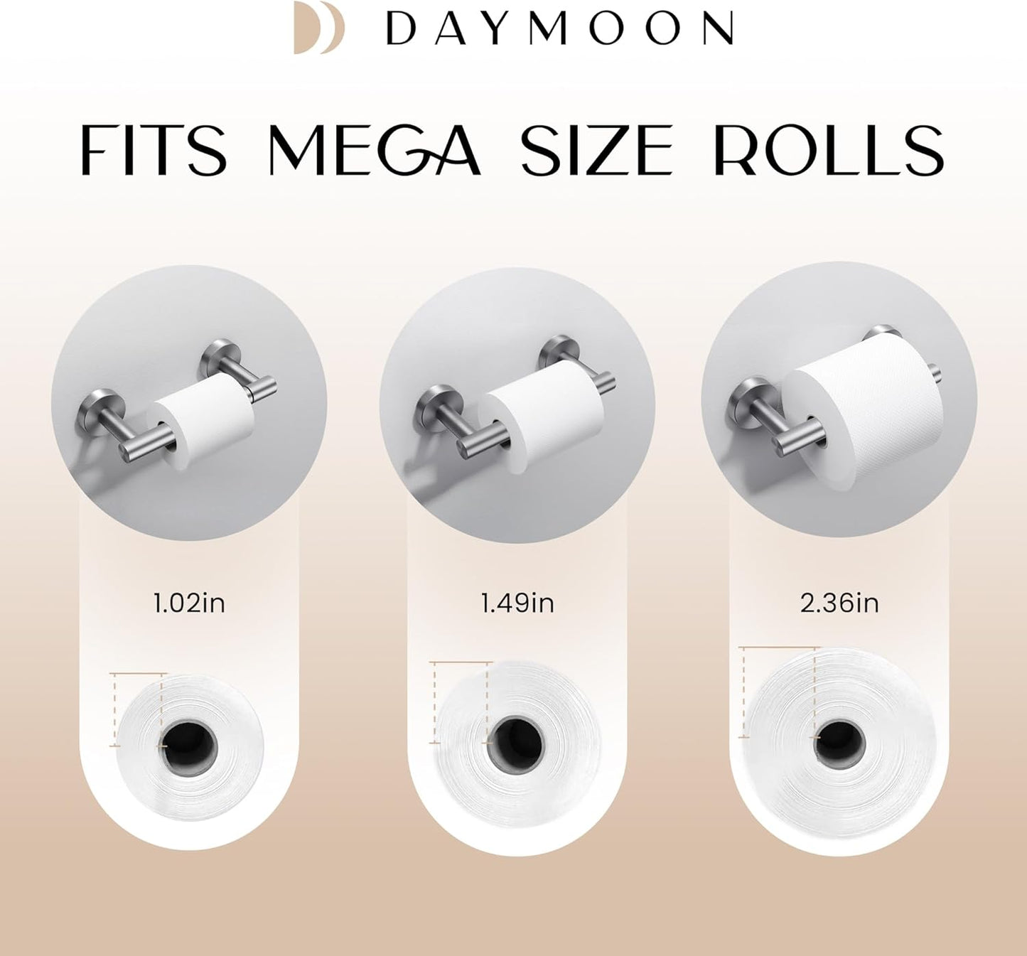 Day Moon™ Brushed Nickel Toilet Paper Holder - Wall Mount Modern Roll Holder for Bathroom