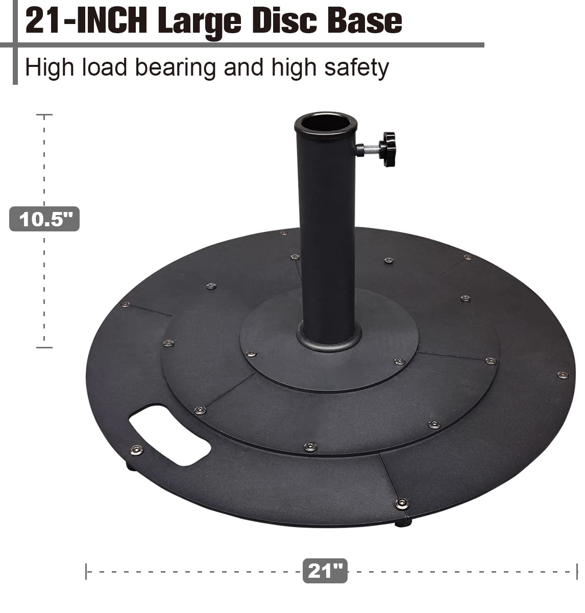 Koutemie 21 Inches Heavy Duty Metal Outdoor Patio Umbrella Base Stand Holder for 1-¼" or 1-½" Umbrella Poles, Black