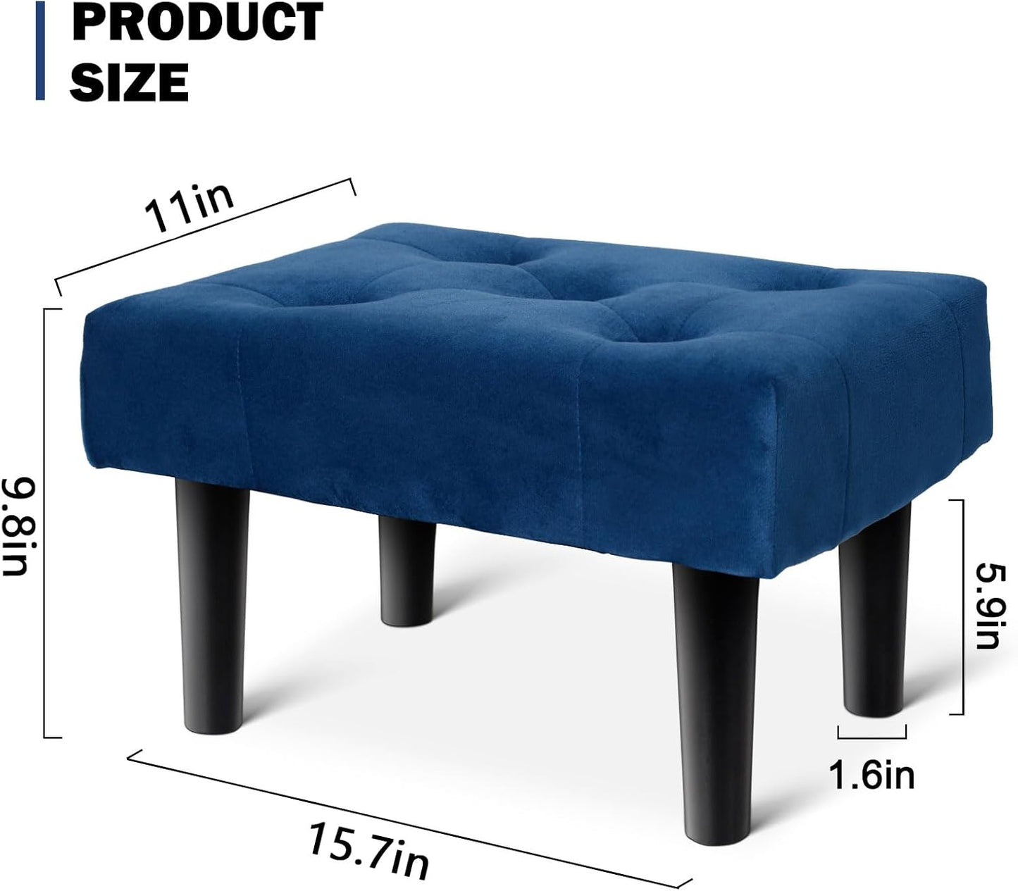 HOUCHICS Small Footstool Ottoman, Velvet Wooden Foot Stool Ottoman with Wood Legs, Sofa Footrest Extra Seating for Living Room Entryway Office(Blue 2PACK)