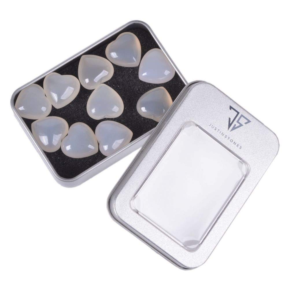 Gray Agate Gemstone Healing Crystal 0.8 Inch Mini Puffy Heart Pocket Stone Iron Gift Box (Pack of 10)