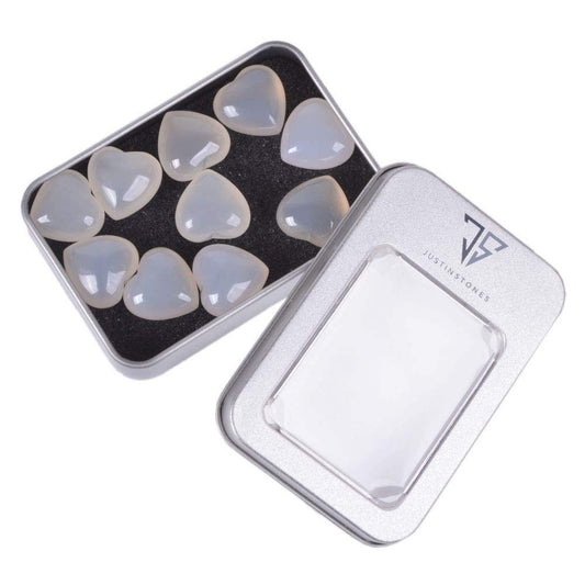 Gray Agate Gemstone Healing Crystal 0.8 Inch Mini Puffy Heart Pocket Stone Iron Gift Box (Pack of 10)
