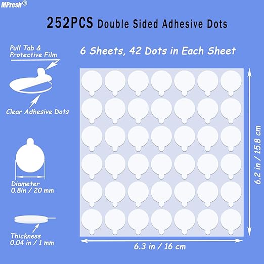 Sticky Tack Dots Double Sided, 0.79" Strong Mounting Tape Sticky Putty Easy to Peel, Removable Museum Putty Glue for Wall Hanging, Crafts, Poster, Balloons Decoration, 252 Dots