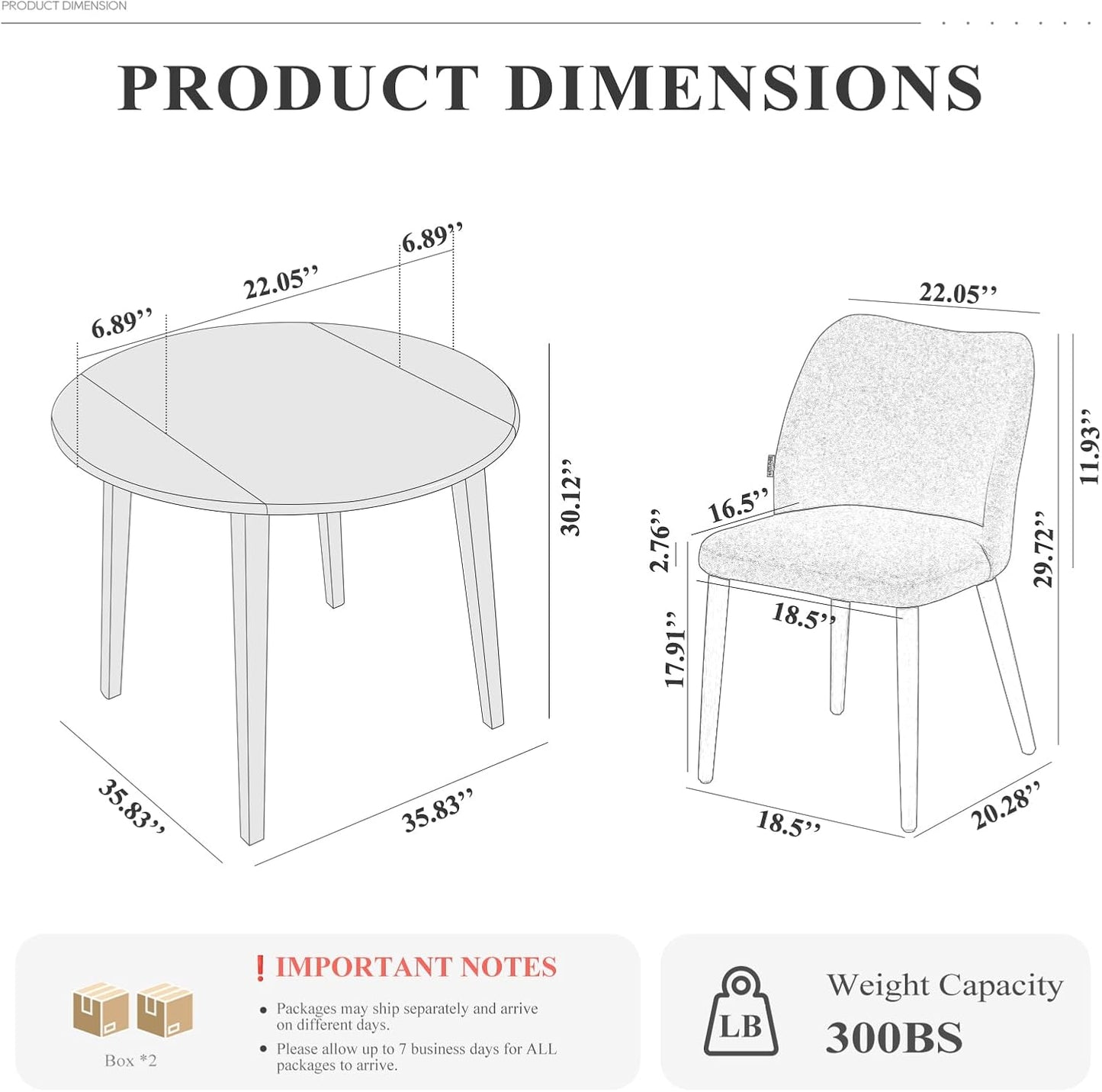 COLAMY 3-Piece Extendable Dining Table Set for 2, 36" Kitchen Round Wood Table with 2 Wooden Dining Room Chairs,Light Brown/Light Brown