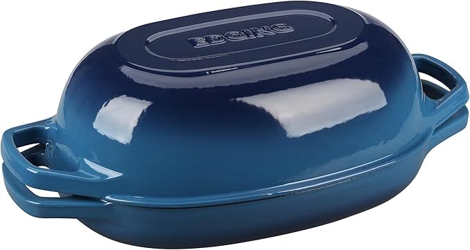 Enameled Cast Iron Oval Dutch Oven Pot with Lid, Dutch Oven for Sourdough Bread Baking, Oval Bread Pan, Bread Oven, Bread Dutch Oven, 5qt, Lake Blue