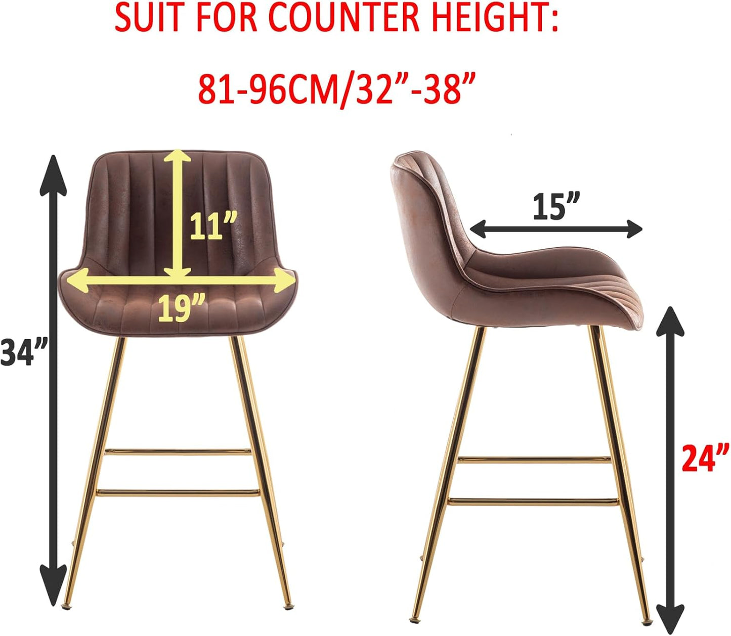 Sidanli Brown Velvet Bar Stools-Set of 2, 24 Inch Bar Stools for Kitchen Counter