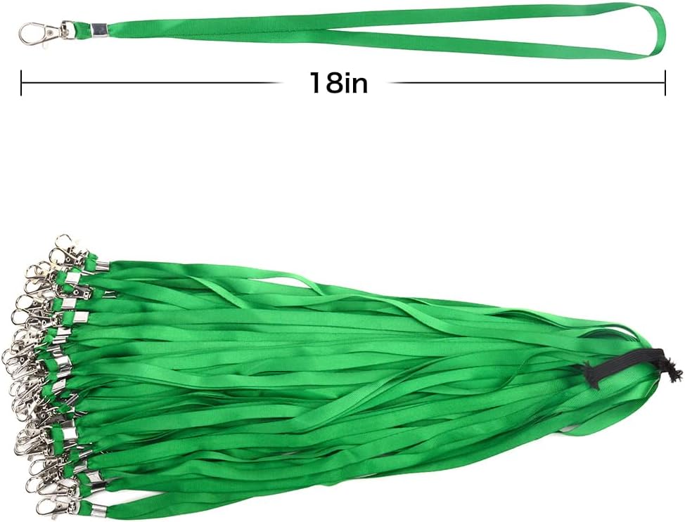 Lanyards 10 Pcs Bulk Lanyard for Id Badges Flat Black Lanyard with Badge Clip Swivel Hook (10, Green)