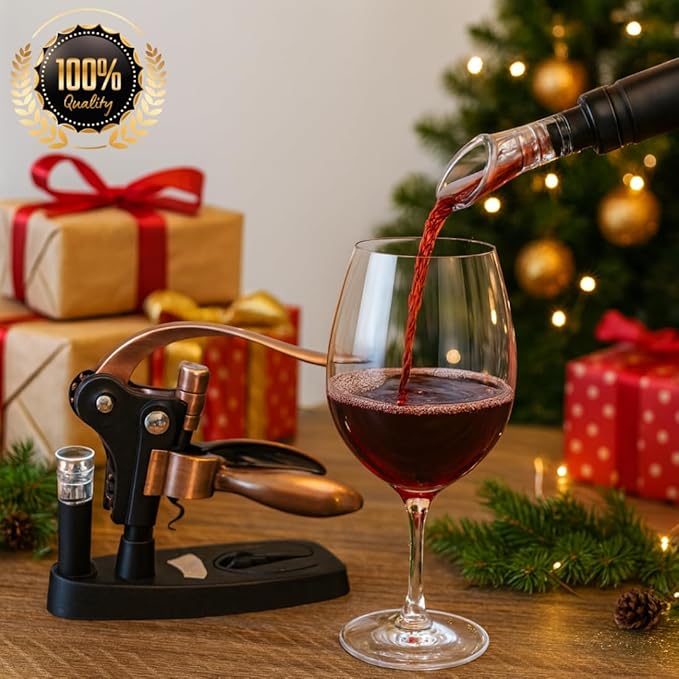 Cork Screw Wine bottle opener - 7 accessories in a premium box - Sturdy Rabbit Wine Opener Manual - Foil Cutter - Extra Spiral - Bottle Stopper - Drip Ring - Aerator Pourer – Opener Lever