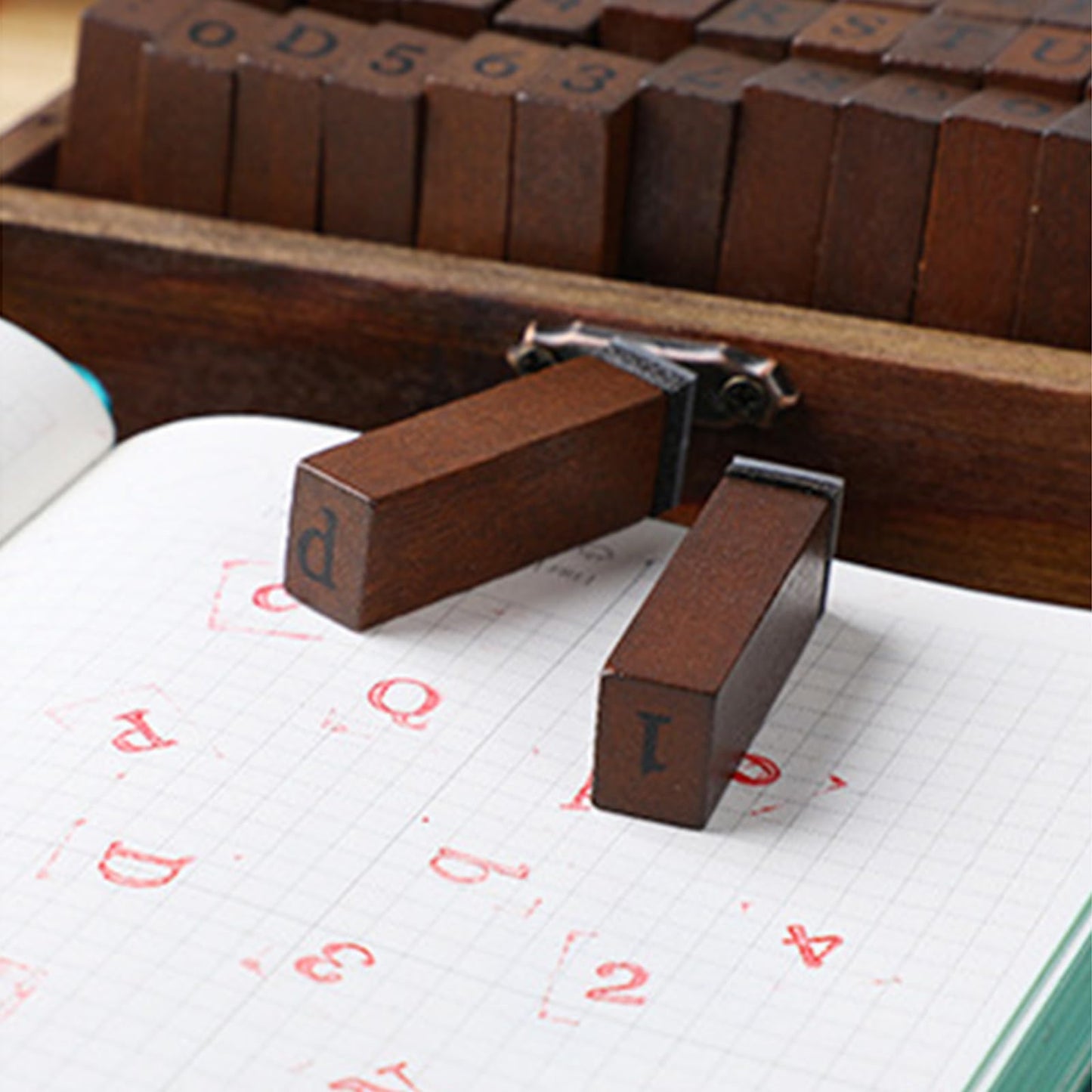 70Pcs Wood Letter Rubber Stamps, Vintage Capital Upper Lower Case Number Stamps Set with Wooden Box, Alphabet Stamper Seal Set for DIY Planner/Scrapbook/Card Making/Clay Crafts