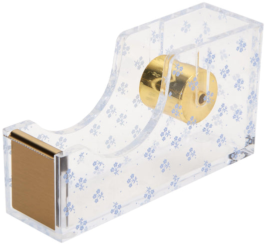 Laura Ashley Heirloom Cottage Tape Dispenser – 5” Floral Acrylic & Gold Desktop Tape Holder – Stylish Aesthetic Office Supply for Home & Work – Heavy-Duty Cutter with Gift-Ready Packaging