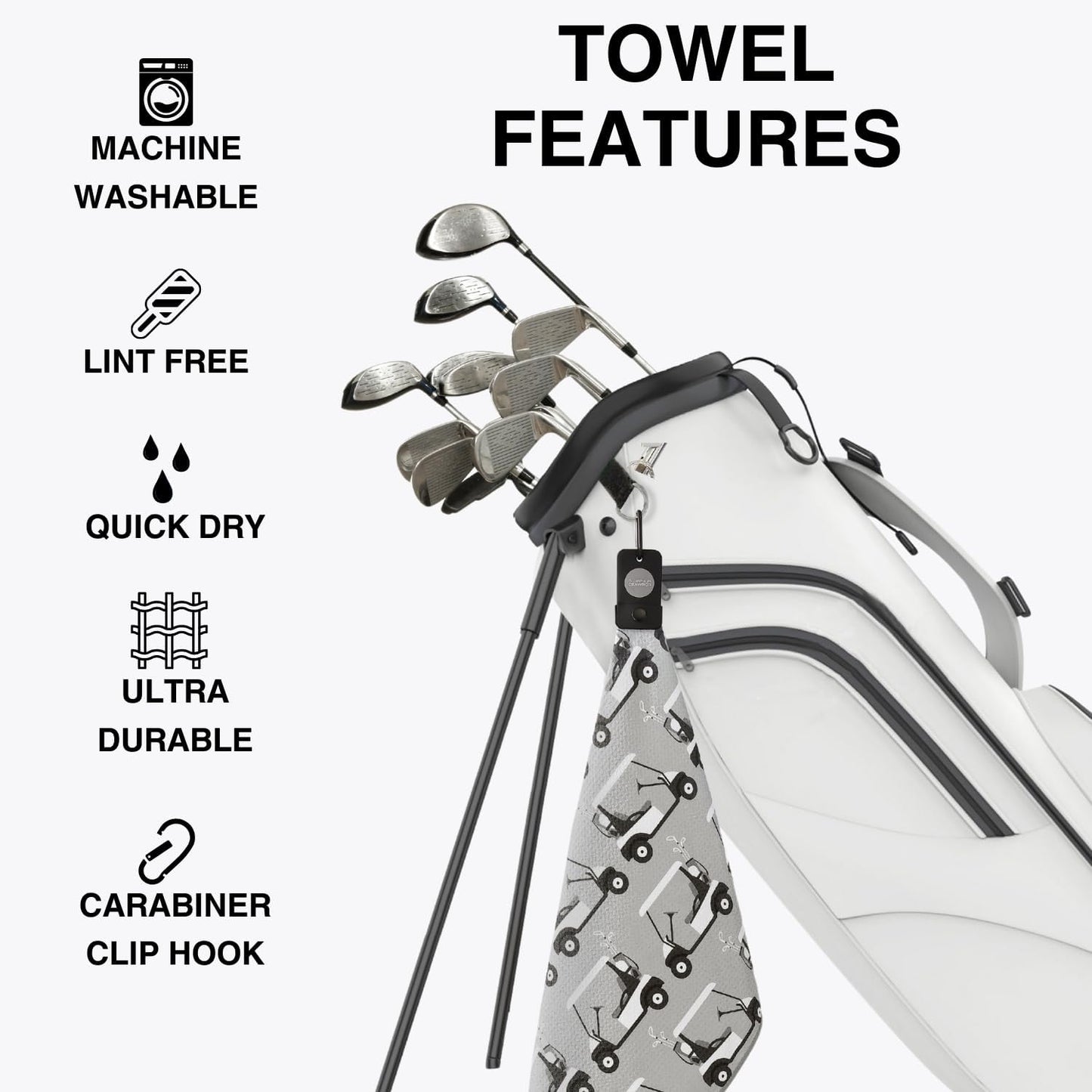 Magnetic Golf Towels for Golf Bags with Clip & Ultra Strong Magnet - Waffle Weave Microfiber Towel for Secure Hold on Bags & Carts - Ideal Club Cleaner & Accessories - Golf Cart