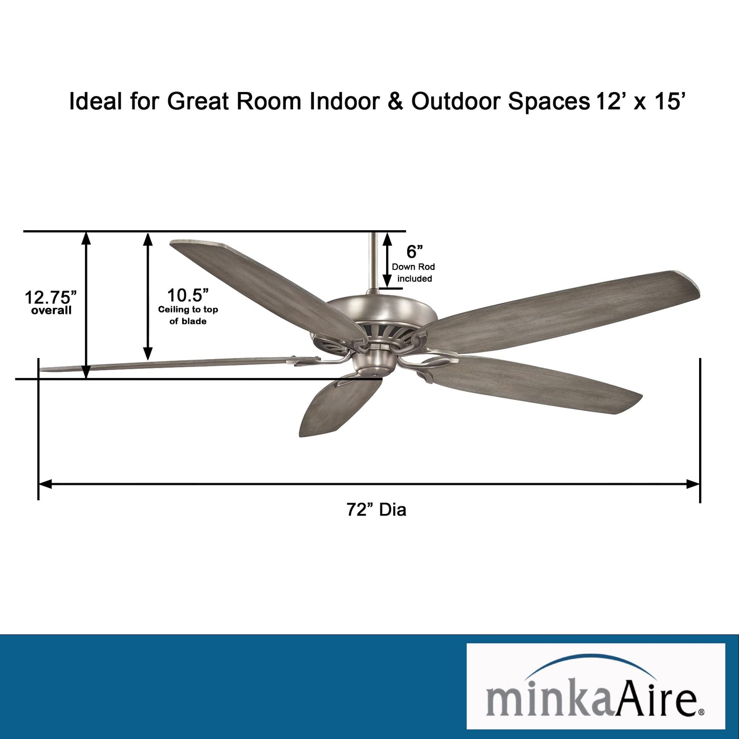 Minka-Aire F539-Bnk Great Room Traditional 72 Inch Ceiling Fan In Burnished Nickel Finish