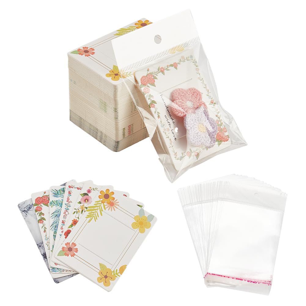 PH PandaHall 120pcs 6 Styles Hair Clip Display Cards, 7 x 5cm Rectangle Kraft Paper Claw Clip Organizer Hair Bow Holder Cards Barrettes Collecting Card with OPP Bags for Hair Selling Small Business