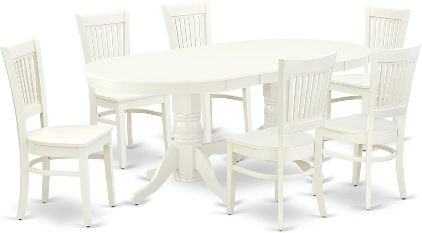 East West Furniture VAVA7-LWH-W 7 Piece Dining Room Table Set Consist of an Oval Kitchen Table with Butterfly Leaf and 6 Dining Chairs, 40x76 Inch, Linen White