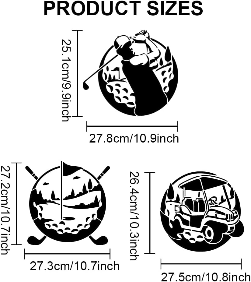 MAYJOYDIY 3-Pack Golf Stencils - 11.8x11.8in Golf Ball, Swing Border & Club Templates for Crafts, Wood, Wall, Fabric & Furniture