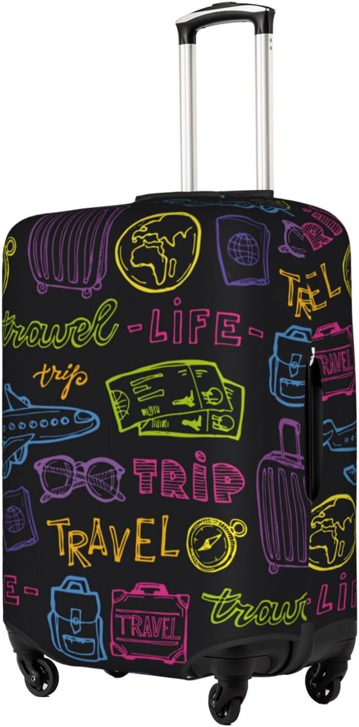 Trip Colored Graffiti Travel-Life Style Luggage Cover Washable Suitcase Protector, Luggage Tag Travel Birthday Gifts For Men Women(M 22-25 Inch Luggage)