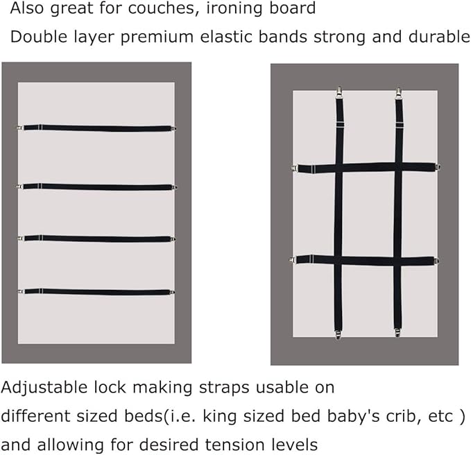Long Bed Sheet Clips,Adjustable Bed Fitted Sheets Mattress Holder Straps Suspender Fastener,4 Pieces (Black)