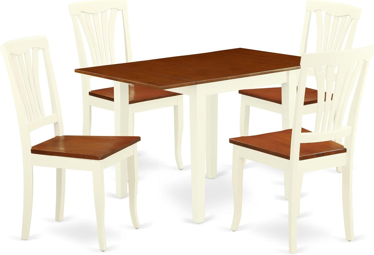 East West Furniture NDAV5-WHI-W 5 Piece Kitchen Table & Chairs Set Includes a Rectangle Dining Room Table with Dropleaf and 4 Solid Wood Seat Chairs, 30x48 Inch, Buttermilk & Cherry