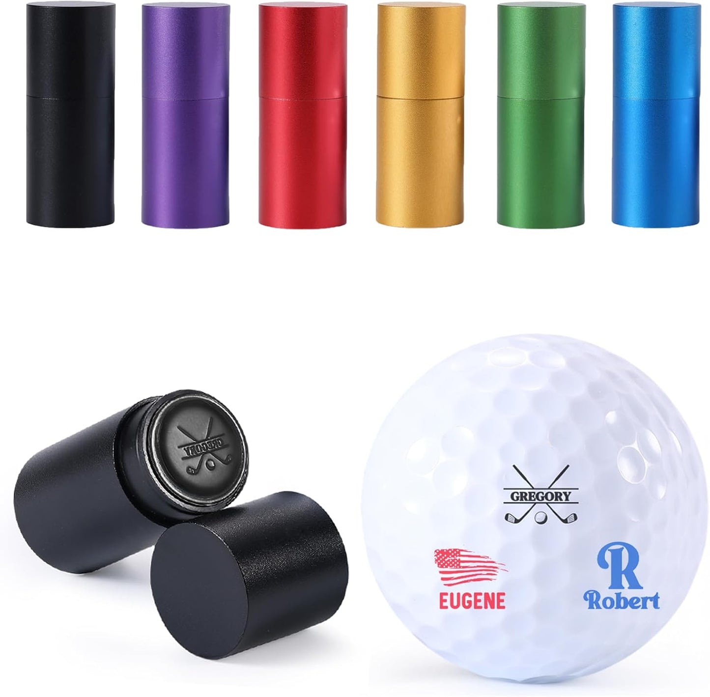 Custom Golf Ball Stamp, New Upgrade Personalized Golf Ball Stamp Markers, Includes Fast-Dry Ink & Gift Box, Waterproof, Golf Gift for Men & Women, Golf Accessories (6 Colors)