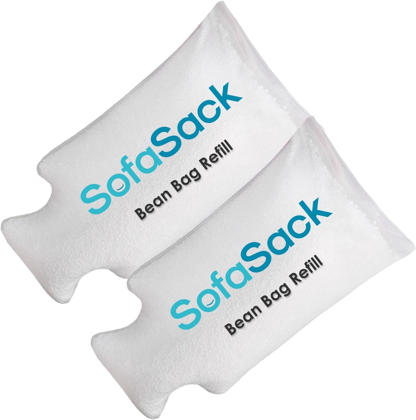 Sofa Sack Foam Filling Bean Bag Refill for Bean Bags, Loungers, and Pool Floats, 100L - 2Pk, White with EZ-Pour Zipper Spout