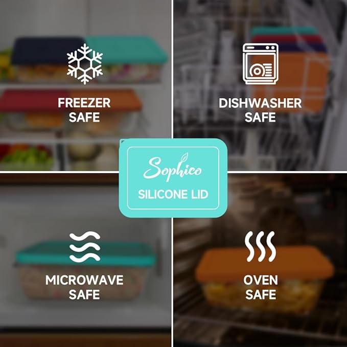 Sophico 11 Cup Rectangle Silicone Storage Cover Lids Replacement for Pyrex 7212-PC Glass Bowls, Container not Included (MINT-NAVY BLUE)