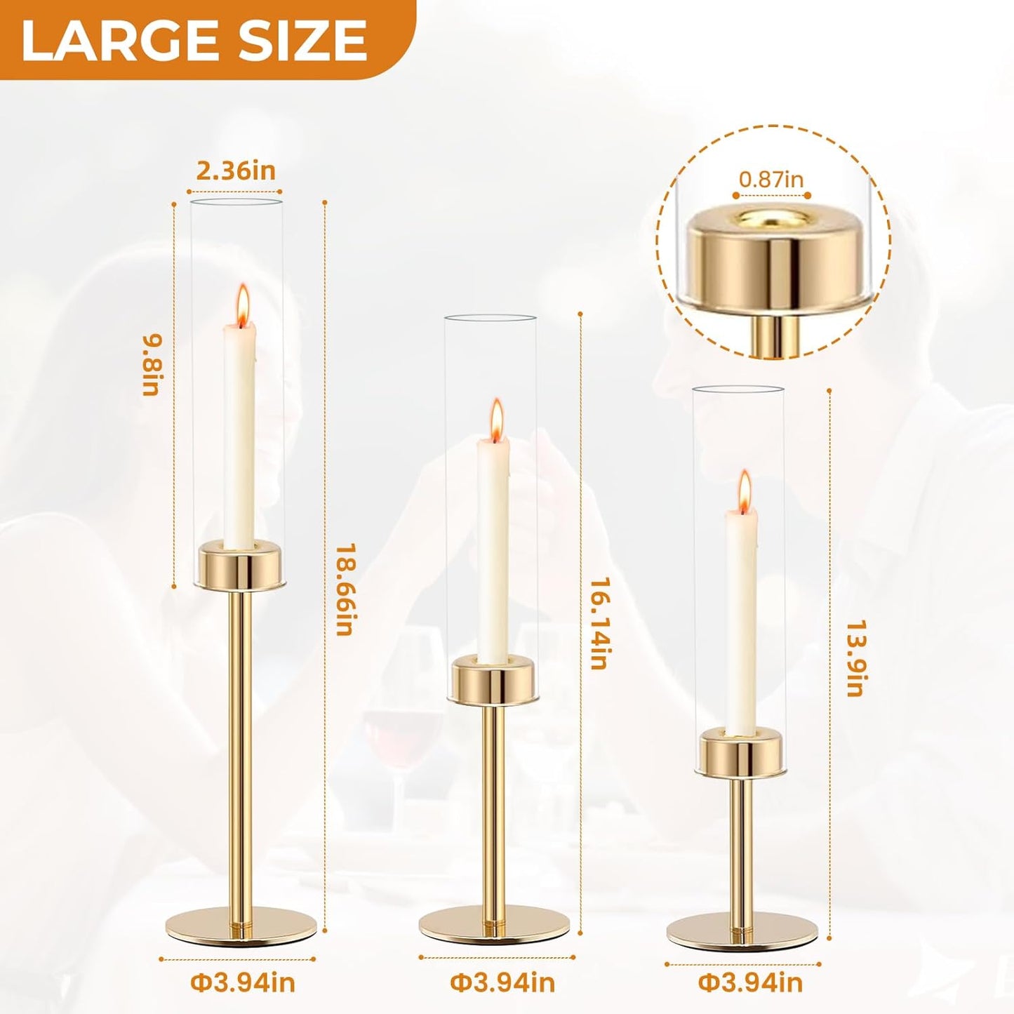 Rose Gold Taper Candle Holder Set, 3pcs Glass Hurricane Tall Candlestick Holders, Vintage Candelabra, Premium Gift Set for Home Decor Aesthetic, Birthday Parties, Weddings & Christmas Decorations