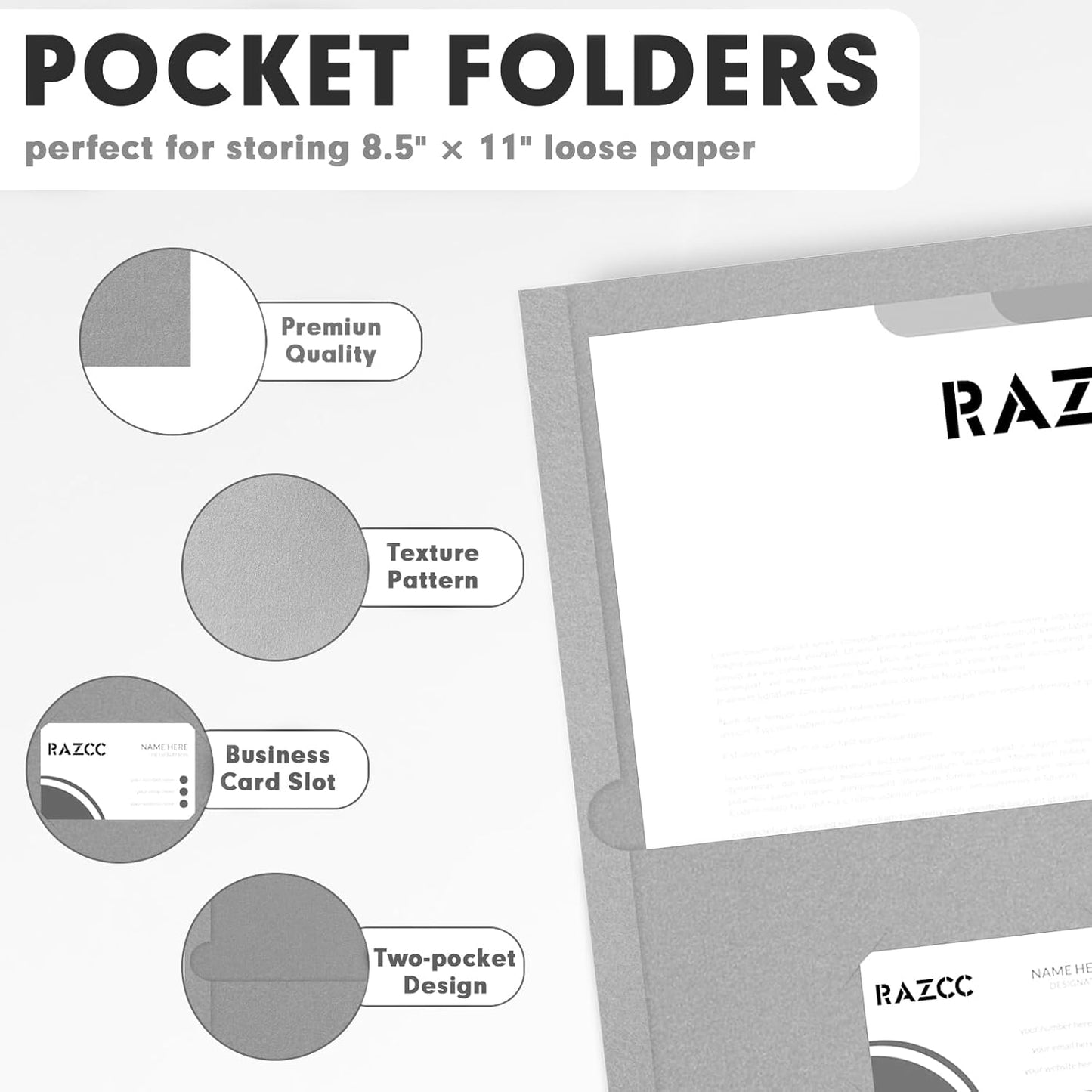 Two Pocket Folders, 50 Pack, Letter Size, Grey