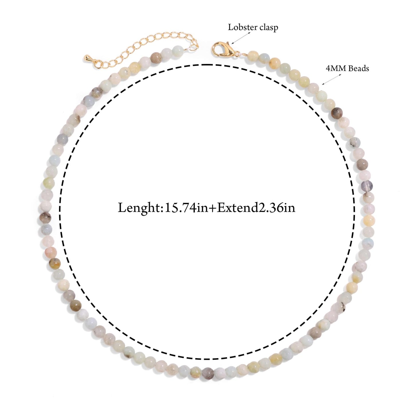 Risyfjew Crystal Choker Necklaces for Women,4mm Amazonite Natural Stone Choker Beaded Necklace Healing Crystal Necklace Gemstone Bead Necklaces for Women