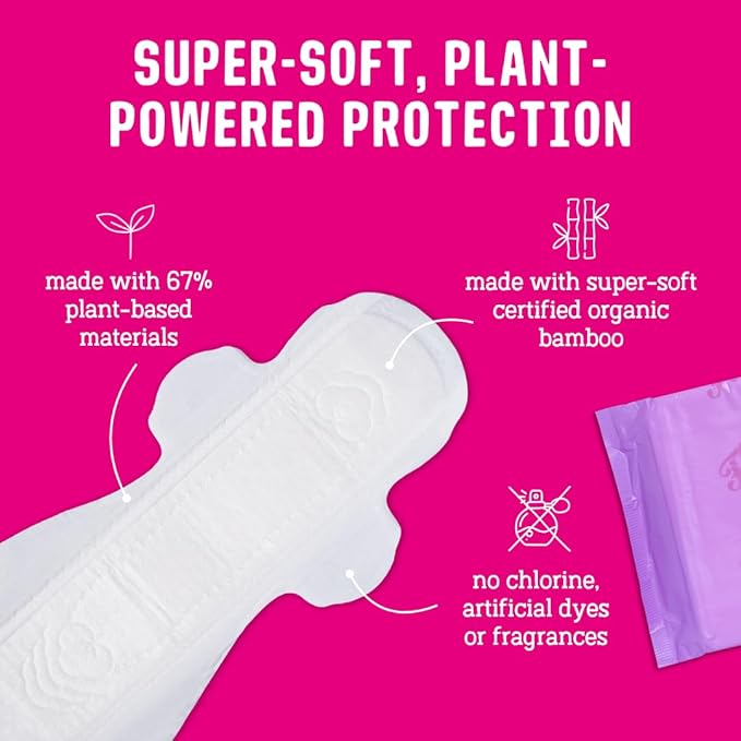 Flo - Ultra Long Night Menstrual Pads (10 Pack) - Ultra Heavy Flow - 3D Leak Barrier - Natural, Absorbent, Soft, & Breathable - Bamboo Period Pads for Women - Plant Based - Vegan & Cruelty Free