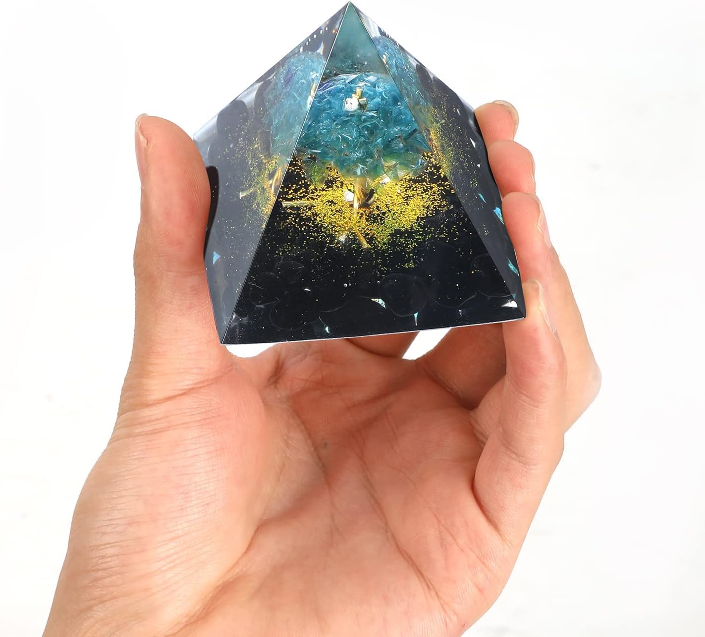 EternalOrgone Tree of Life Orgone Pyramid for Positive Energy, Orgonite Blue Quartz&Obsidian Healing Crystal Pyramids for Reduce Stress Chakra Reiki Healing Meditation Attracts Lucky and Success