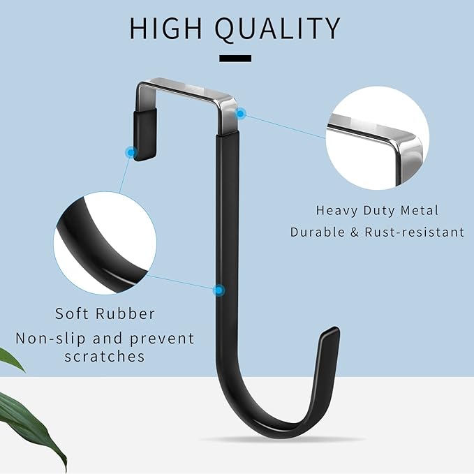 FYY Over the Door Hooks, 8 Pack Door Hangers Hooks with Rubber Prevent Scratches Heavy Duty Organizer Hooks for Living Room, Bathroom, Bedroom, Kitchen Hanging Clothes, Towels, Hats, Coats, Bags Black