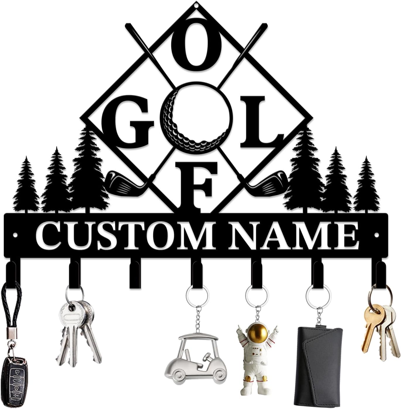 Personalized Custom Name Golf Ball Wall Keys Hooks,Metal Golf Art Clothes Hooks,Metal Golf Lover Wall Home Storage Decorative,For Front Door, Hallway, Kitchen, Bedroom,Keys,Hats (Style I)
